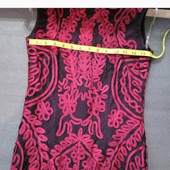 JS Collections Dark Berry Black Embroidered Soutache Lace Midi Dress sz 2 - Picture 6 of 11